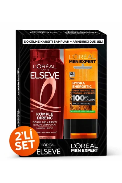 L'Oréal Paris Elseve Dökülme Karşıtı Şampuan + Men Expert Hydra Energetic Duş Jeli 2'li Erkek Seti ürün görseli 1