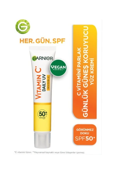 C Vitamini Parlak Günlük Güneş Koruyucu Fluid Yüz Kremi Görünmez Doku SPF50+ 40ml ürün görseli 1