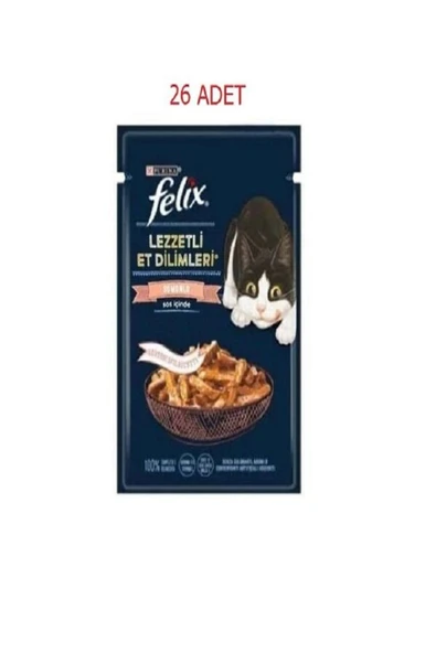 FELİX Pouch Tasty Shreds Somonlu Lezzetli Et Dilimleri Yaş Kedi Maması 80 Gr x 26 adet ürün görseli 1