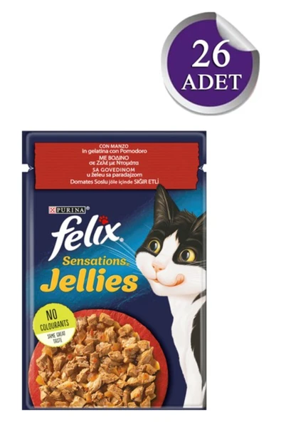 Purina Felix Sensations Jellies Domates Soslu Sığır Etli 26 x 85 gr ürün görseli 1