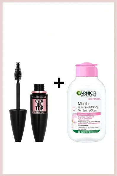 Maybelline Volume Express Over The Top Siyah Maskara & Garnier Micellar Makyaj Temizleme Suyu 100 ürün görseli 1