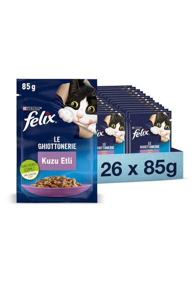 Felix Kuzu Etli Kedi Yaş Maması 85 gr X 26 Adet ürün görseli 1
