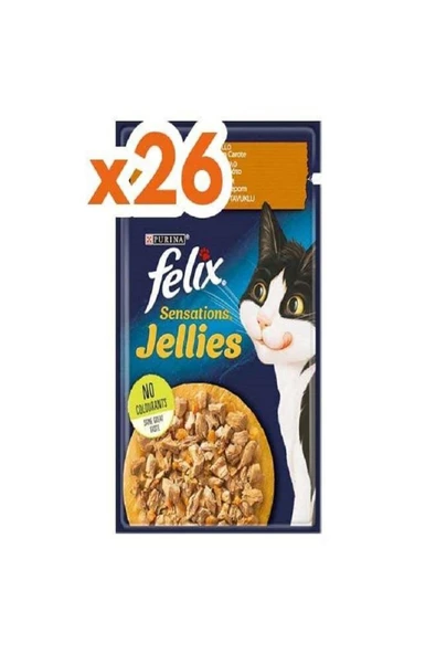 Felix Pouch Sensations Jellies Tavuk Etli Ve Havuçlu Yaş Kedi Maması 85 gr X 26 Adet ürün görseli 1