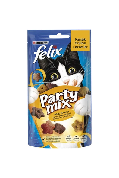 Felix Party Mix Karışık Orijinal Lezzetler Kedi Ödül Maması 8x60 Gr ürün görseli 1