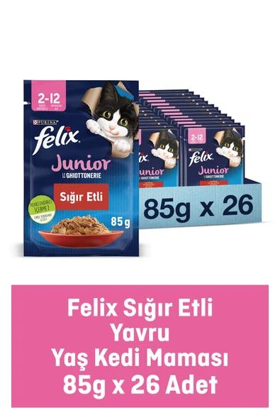 Yavru Sığıretli Yaş Kedi Maması 26 Adet X 85 Gr. ( Yeni Paket) ürün görseli 1