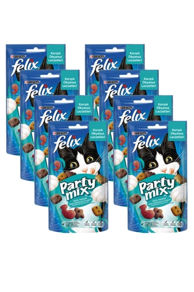 Felix Party Mix Kedi Ödülleri Okyanus Lezzetleri 8li Paket 60gx8 ürün görseli 1