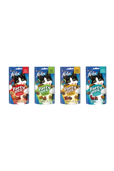 Felix Party Mix Kedi Ödülü Çoklu Karışık Paket 60gx4 ürün görseli 1