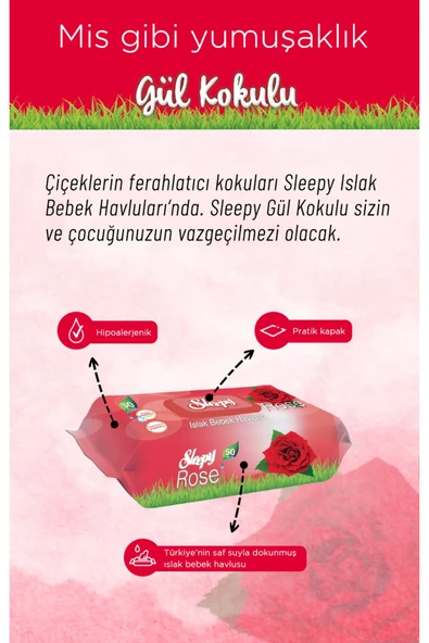 Sleepy Gül 90'lı Islak Mendil 12 Adet - Resim 3
