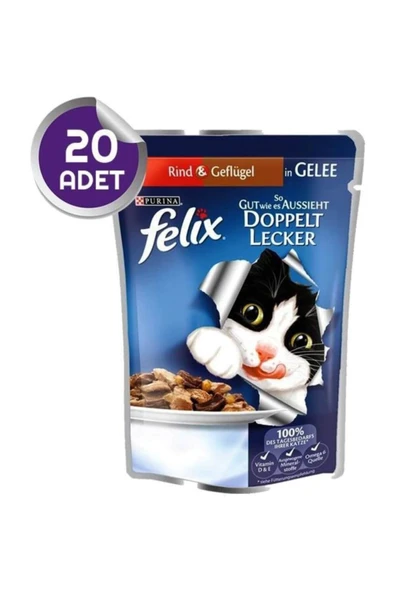 Felix Çifte Lezzet Etli Tavuklu Pouch Yaş Kedi Maması 20 ADET ürün görseli 1