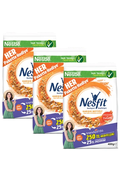 Nesfit Karışık Meyveli Kahvaltılık Gevrek 400 gr x 3 Adet ürün görseli 1