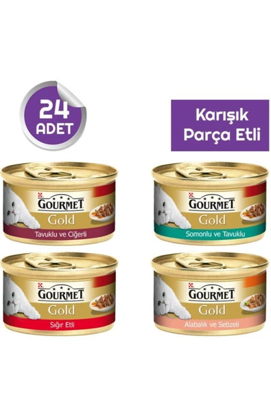 Gold Parça Etli Kedi Konservesi Karışık Paket X24 ürün görseli 1