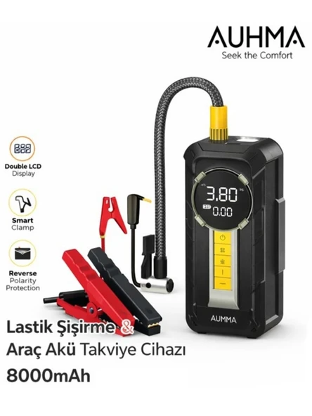 Auhma A8899 4'ü 1 Arada Akü Takviyeli Şarjlı Hava Pompası 8.000 Mah| Powerbank & Dijital Fener ürün görseli 1
