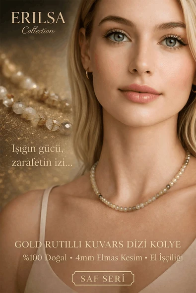 Sertifikalı Gold Rutil Kuvars Dizi Kolye - 4mm Elmas Kesim Minimal Seri Doğal Taş ürün görseli 1