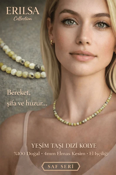 Sertifikalı Serpantin Yeşim Taşı Dizi Kolye - 4mm Elmas Kesim Minimal Seri Doğal Taş Kolye ürün görseli 1