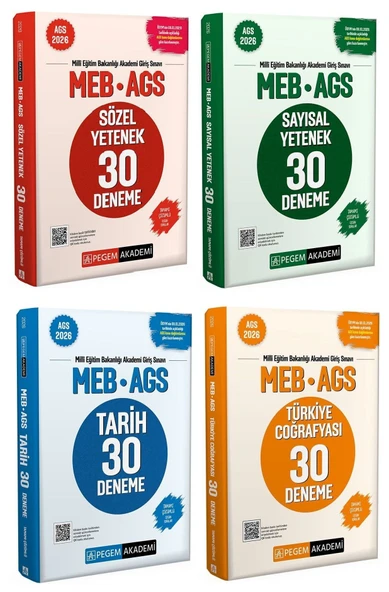 YENİ AGS - Pegem 2026 MEB-AGS Sözel + Sayısal Yetenek + Tarih + Türkiye Coğrafyası 120 Deneme 4 lü Set Pegem Akademi Yayınları ürün görseli 1