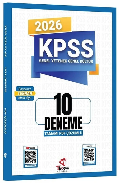 Tekrar Akademi 2026 KPSS Genel Yetenek Genel Kültür 10 Deneme Çözümlü Tekrar Akademi Yayınları ürün görseli 1