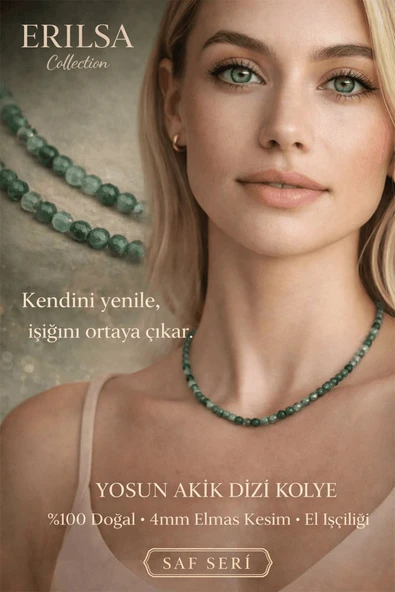 Sertifikalı Yosun Akik Dizi Kolye 4mm Elmas Kesim Minimal Seri Doğal Taş Kolye ürün görseli 1
