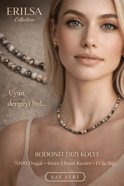 Sertifikalı Rodonit Dizi Kolye - 4mm Elmas Kesim Minimal Seri Doğal Taş Kolye ürün görseli 1