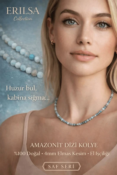 Sertifikalı Amazonit Dizi Kolye - 4mm Elmas Kesim Minimal Seri Doğal Taş Kolye Kadın ürün görseli 1