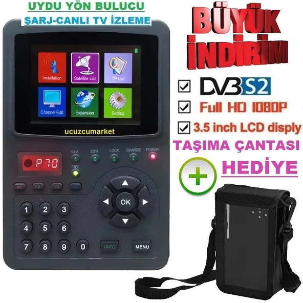 Dijital Uydu Yön Bulucu 3.5'' Inç Ekranlı Görüntülü (Canlı Yayın Izleme-Şarjlı-Taşıma Çantalı) ürün görseli 1