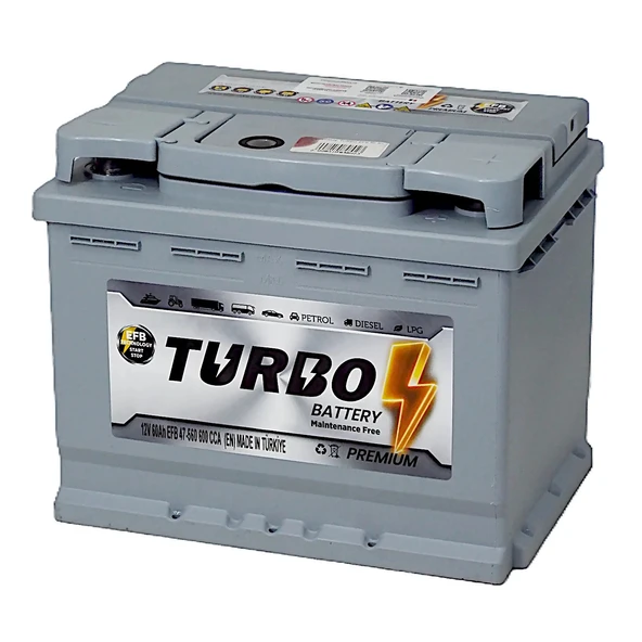 Turbo 12V 60 Ah (Amper) 600 CCA EFB Akü (Start-Stop) ürün görseli 1