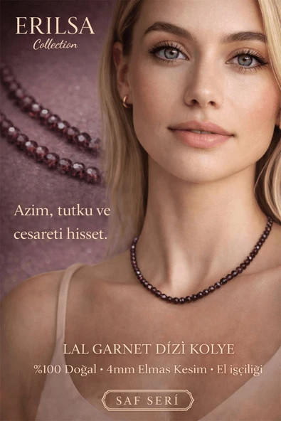 Sertifikalı Lal Garnet Dizi Kolye - 4mm Elmas Kesim Minimal Seri Doğal Taş Kolye ürün görseli 1