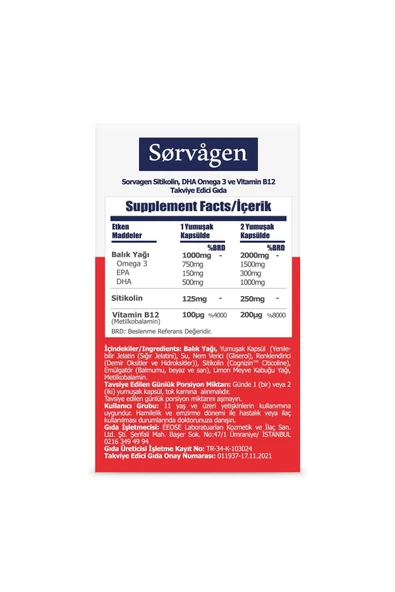 SİTİKOLİN, DHA OMEGA 3 VE B12 (30 KAPSÜL) - Resim 4