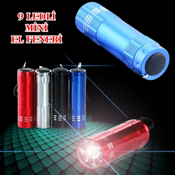 Süper Parlak 9 Ledli Metal Mini El Feneri ürün görseli 1