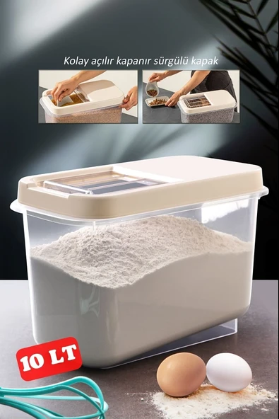 Sürgülü Kapaklı 10 LT Erzak Bakliyat Un Şeker Saklama Kabı ürün görseli 1