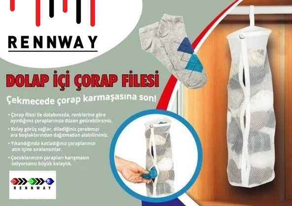 Dolap İçi Asılabilir Temiz Çorap Düzenleyici Çorap Filesi Askılık ürün görseli 1