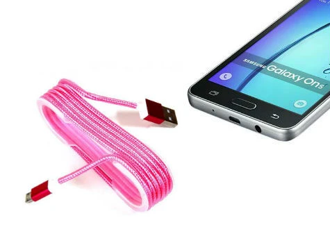 Android Örgü Şeklinde Renkli Çelik Şarj Data Kablosu - Pembe ürün görseli 1