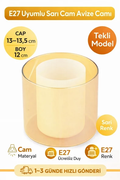 Çift Cam Bal Rengi Avize Camı ( Çapı 13,5cm-boyu 12 Cm) E27 ürün görseli 1