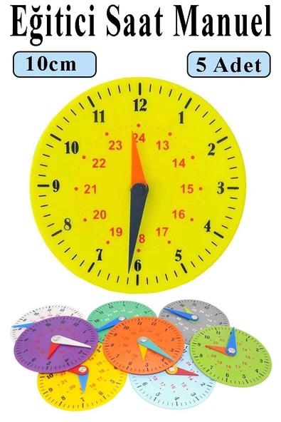 Saat Öğretimi Materyali 5 Adet 10 cm Plastik Eğitim Saati Manuel Saat Modeli Kadran Akrep Yelkovan ürün görseli 1