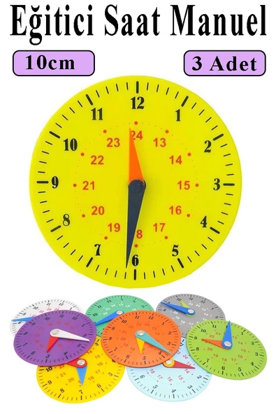 Saat Öğretimi Materyali 3 Adet 10 cm Plastik Eğitim Saati Manuel Saat Modeli Kadran Akrep Yelkovan ürün görseli 1