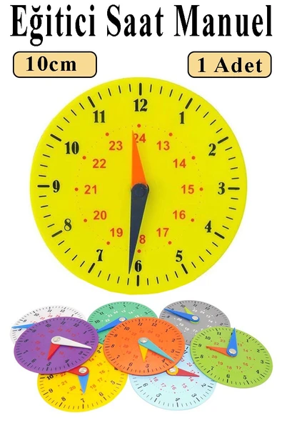 Saat Öğretimi Materyali 1 Adet 10 cm Plastik Eğitim Saati Manuel Saat Modeli Kadran Akrep Yelkovan ürün görseli 1