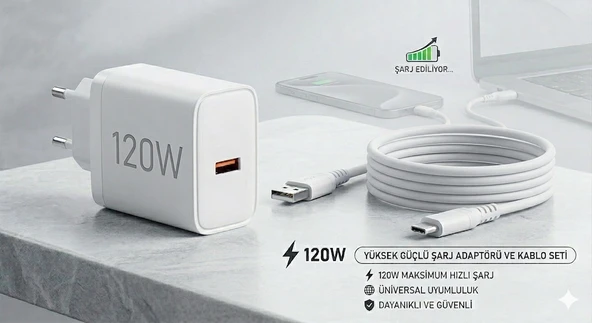120W Hızlı Şarj Adaptörü 1 Metre USB to Type-C Kablo ürün görseli 1