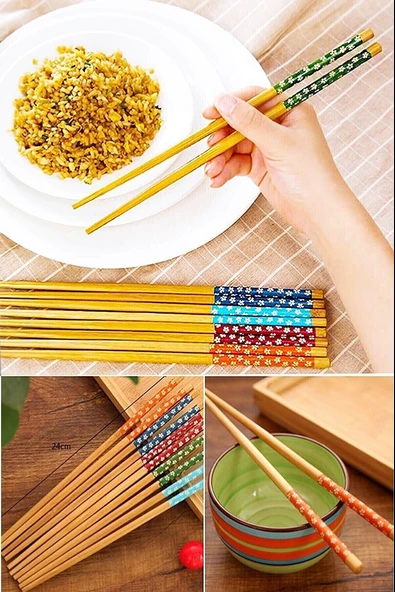 Bambu Chopstick Çubuk Yemek Çubuğu Yıkanabilir Tekrar Kullanılabilir (3 Çift- 6 Adet ) ürün görseli 1