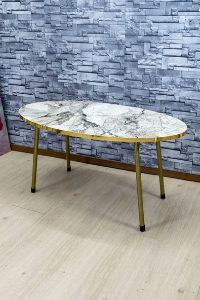 Zigon Sehpa ve Orta Sehpa Elips Altın Metal Ayak Altın Efes Set ürün görseli 1