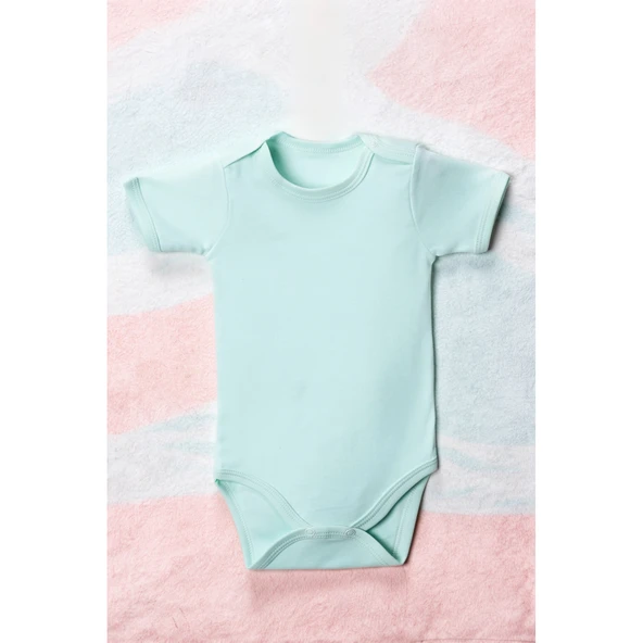 2-12 Yaş 3'lü Yeşil Bebek Çocuk Body %100 Pamuk Esnek Kalıp Kısa Kol Çıtçıtlı Zıbın - Resim 3