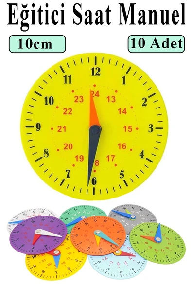 Saat Öğretimi Materyali 10 Adet 10 cm Plastik Eğitim Saati Manuel Saat Modeli Kadran Akrep Yelkovan ürün görseli 1