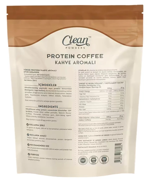 Clean Powders Protein Coffee 500 Gr - Resim 2