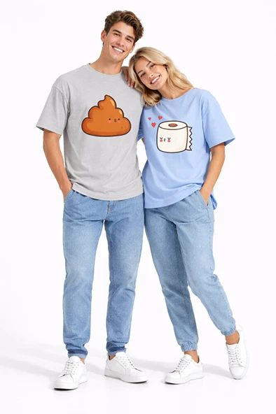 Sevgili Kombini Eğlenceli Baskılı Çift Tişört Oversize Unisex Partner Tişört 2’li Set ürün görseli 1