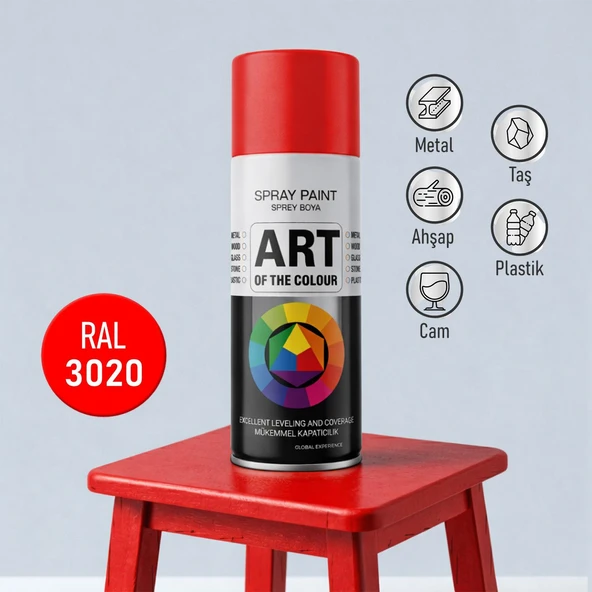 Kırmızı Prof. Sprey Boya Metal Ahşap Taş Plastik ve Cam Yüzeylere Uygun Spray Boya 400 ml RAL3020 ürün görseli 1