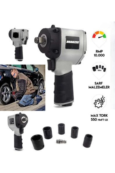 BRANZEG Professional 550 Tork 10.000 RPM Havalı Somun Sıkma Makinesi ürün görseli 1