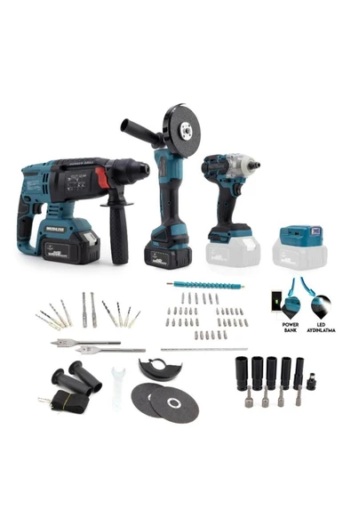 BRANZEG 4'lü Set 36v Şarjlı Spral Spiral 36v Şarjlı Hilti 36v Bijon Sökme Torklu Vidalama Powerbank ürün görseli 1