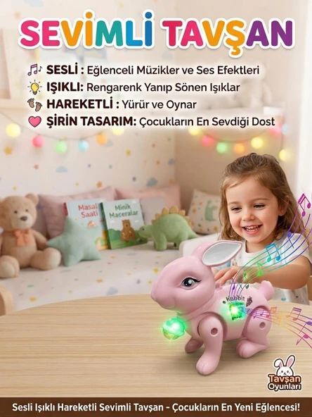 İpli Pilli Işıklı, Müzikli ve Hareketli Sevimli Dans Eden Tavşan Oyuncak Hayvan Figürü ürün görseli 1
