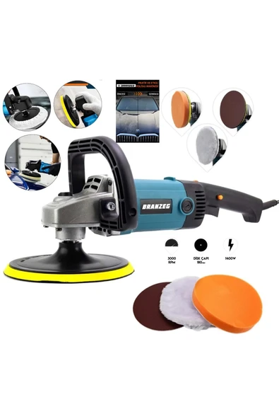 BRANZEG Polisaj Pasta Cila Makinası 1400W Metal Sanzuman 3 Başlık Hediyeli ürün görseli 1