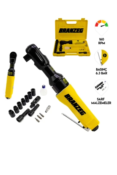 BRANZEG Havalı Cırcır Kolu Lokma Somun Sıkma Sökme 690rpm 6-8 Bar ürün görseli 1