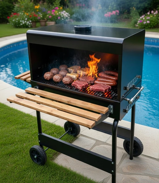 DORELLO Kapaklı Kömürlü Barbekü Mangal  Tekerlekli Bahçe ve Balkon Mangalı ( 55-75 cm ) ürün görseli 1