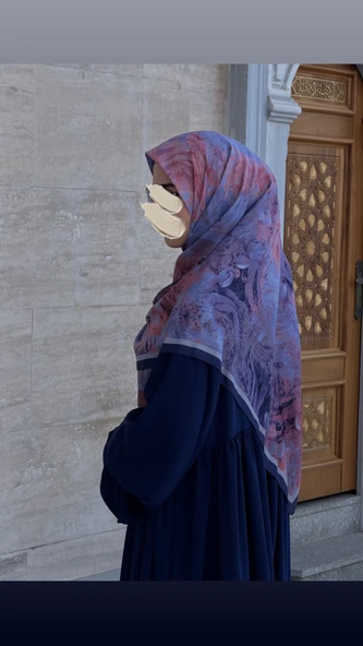 Pamuklu Soft Âlâ  Desen Eşarp-Morcivert ürün görseli 1